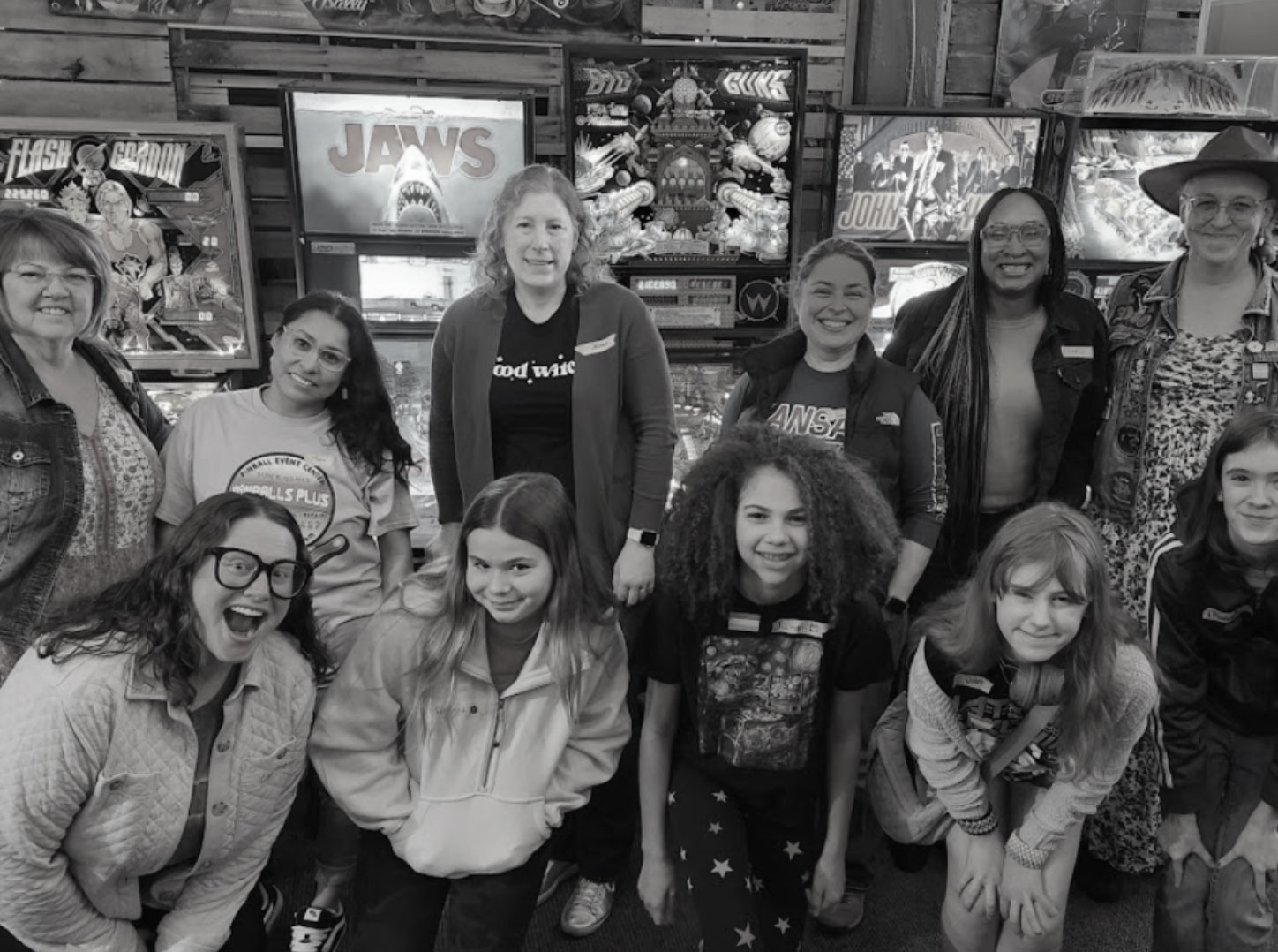 Queens of Steel group photo at Solid State Pinball Supply